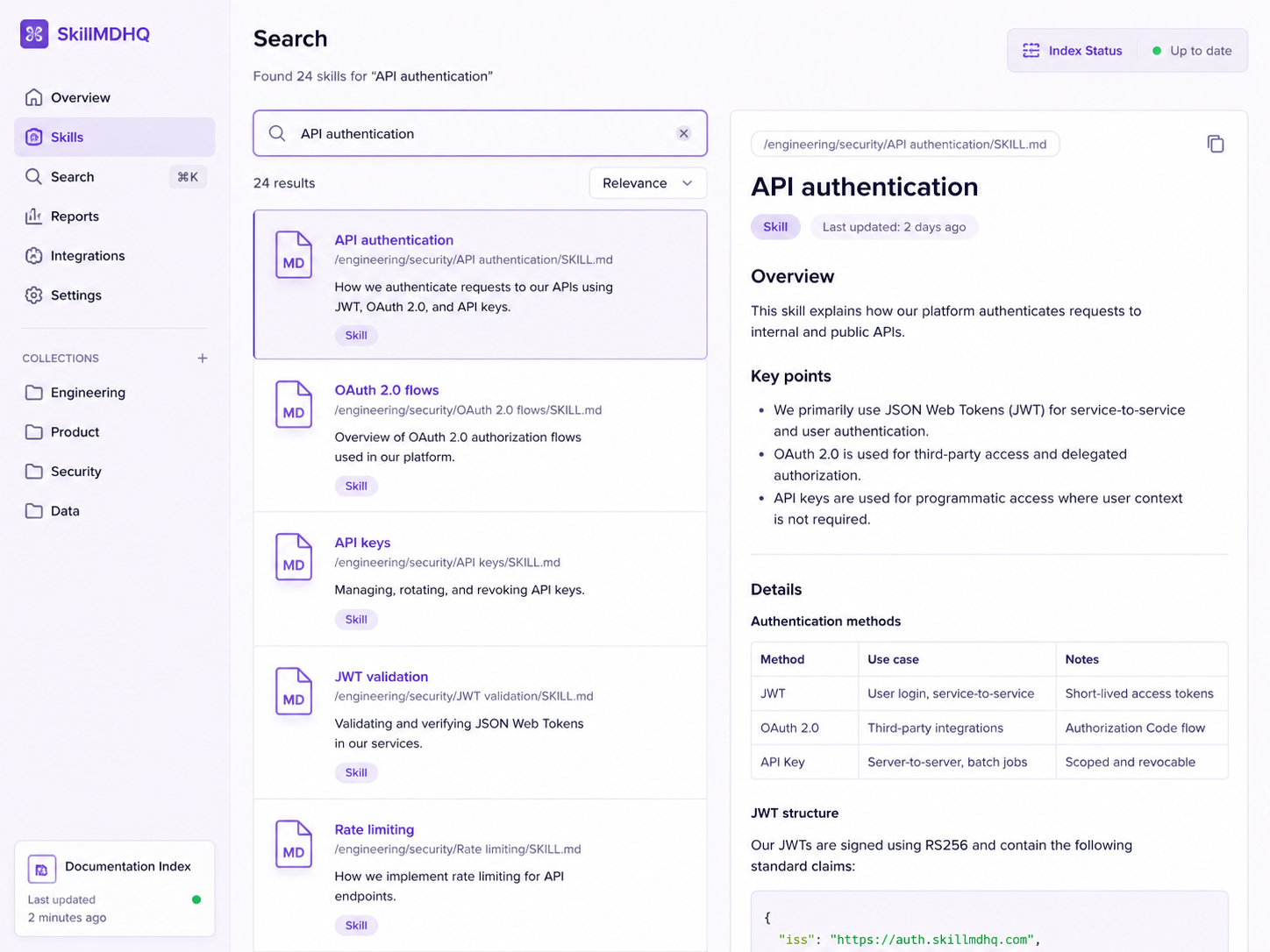 skill search results with SKILL.md preview